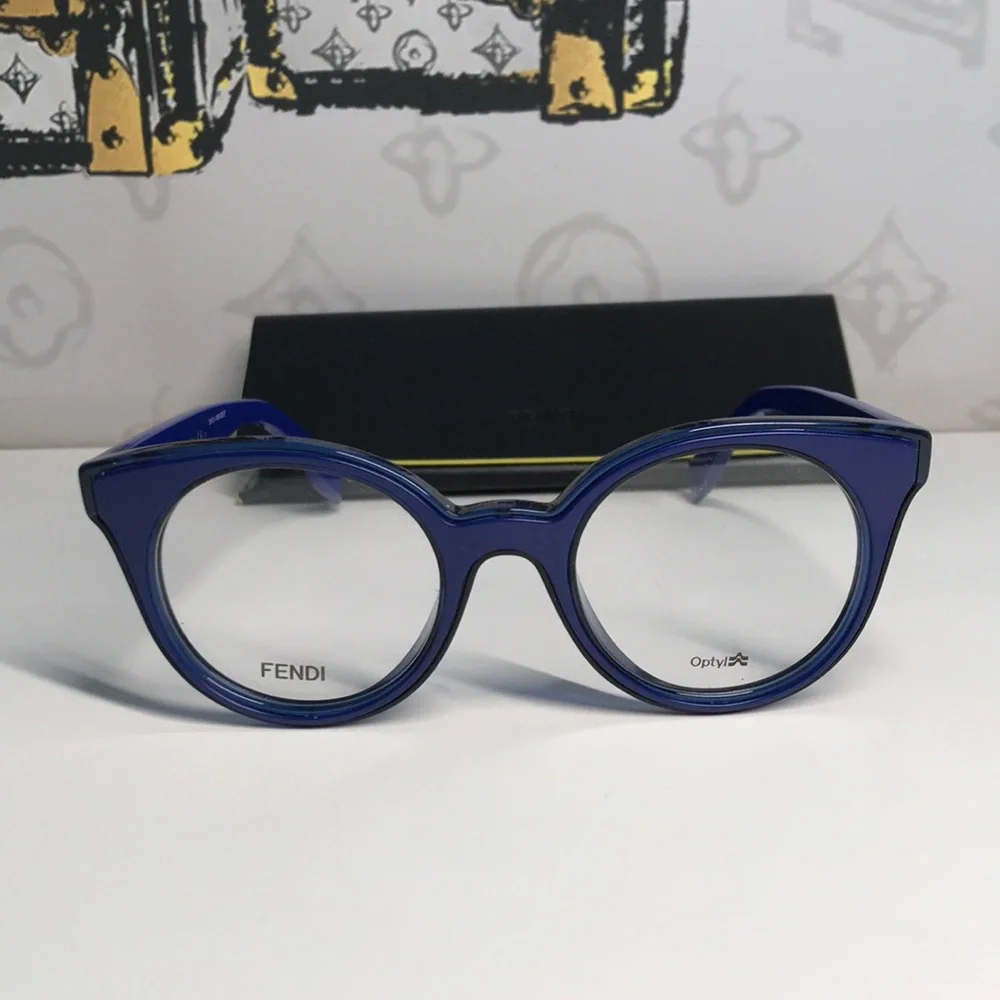 New Authentic Fendi FF0198/F PJP Blue Round Eyeglasses